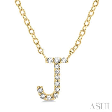 1/20 Ctw Initial 'J' Round Cut Diamond Pendant With Chain in 10K Yellow Gold